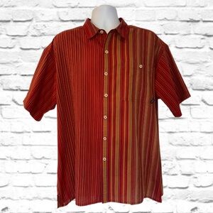 Patagonia Men’s XL Button-Down Shirt Red Multi-Stripe Organic Cotton Blend